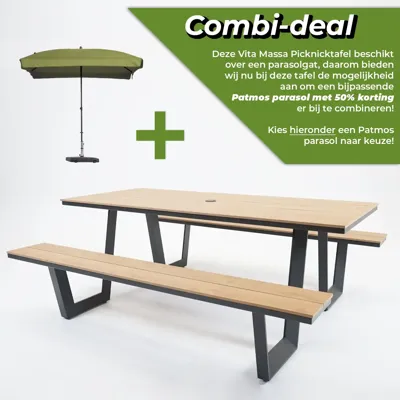 Vita Massa rechthoekige picknicktafel - zwart