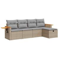 5-delige Loungeset met kussens poly rattan beige - thumbnail
