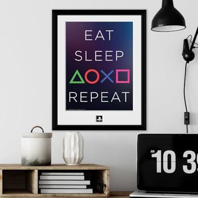 Playstation Framed Print - Eat Sleep Repeat (30x40cm)