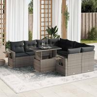9-delige Loungeset met kussens poly rattan grijs - thumbnail