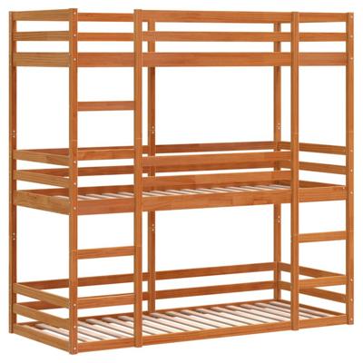 Stapelbed 3-persoons massief grenenhout wasbruin 90x190 cm