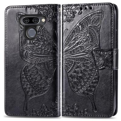 Butterfly Love bloemen reliëf horizontale Flip lederen case voor LG K50 met houder & kaartsleuven & portemonnee & Lanyard (zwart)