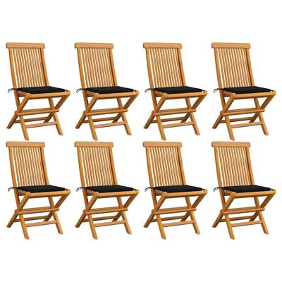 Tuinstoelen 8 st met zwarte kussens massief teakhout