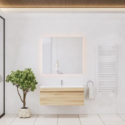 Badkamermeubelset Gliss Design Anelius 100cm Natural Oak (Keuze uit wastafel, kraangaten & spiegel) Badkamermeubelset Gliss Design Anelius 100cm Natural Oak (Keuze uit wastafel, kraangaten & spiegel)