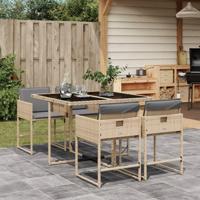 5-delige Tuinset met kussens poly rattan gemengd beige - thumbnail