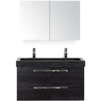 Seville Badmeubelset 100 cm - Black Oak - Wastafel Hardsteen Wit Lucca 2 Kraangaten met Spiegelkast - thumbnail