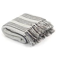 VidaXL Plaid strepen 125x150 cm katoen grijs en wit - thumbnail