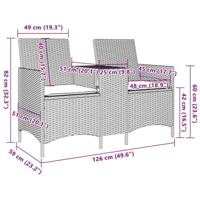 Tuinbank 2-zits met tafel en kussens poly rattan bruin - thumbnail