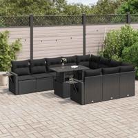 11-delige Loungeset met kussens poly rattan zwart - thumbnail