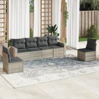 6-delige Loungeset met kussens poly rattan lichtgrijs - thumbnail