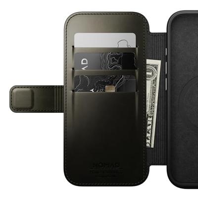 Nomad Modern Horween lederen folio iPhone 16 Pro - Green Chrome