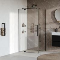 BRAUER Stellar douchecabine met draaideur helder glas 100x100x200 omkeerbaar incl. glascoating mat zwart - thumbnail