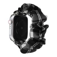 Elastisch scrunchie nylon bandje - Zwart / Wit - Geschikt voor Apple Watch 44mm / 45mm / 46mm / 49mm - thumbnail