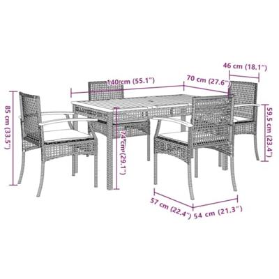 5-delige Tuinset met kussens poly rattan zwart