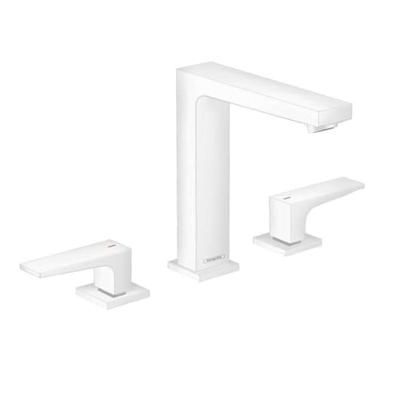 Hansgrohe Wastafelmengkraan Metropol 3-Gats 160 met Rechte Greep en Push-Open Afvoer Mat Wit Hansgrohe Wastafelmengkraan Metropol 3-Gats 160 met Rechte Greep en Push-Open Afvoer Mat Wit