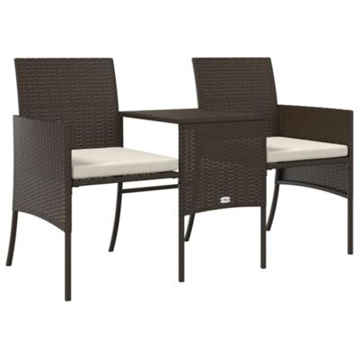 Tuinbank 2-zits met tafel en voetenbanken poly rattan bruin Tuinbank 2-zits met tafel en voetenbanken poly rattan bruin