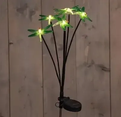 Anna's Collection Tuinsteker solar 6 libelles led 7 x 69 cm warm wit - Groen