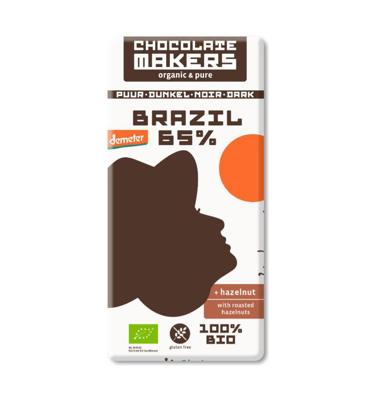 Chocolatemakers Brazil hazelnoot 65% puur demeter bio 80 Gram