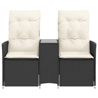 Tuinbank 2-zits verstelbaar met tafel poly rattan zwart Tuinbank 2-zits verstelbaar met tafel poly rattan zwart