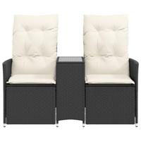 Tuinbank 2-zits verstelbaar met tafel poly rattan zwart - thumbnail