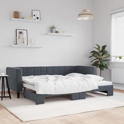 Slaapbank met onderschuifbed 90x200 cm fluweel donkergrijs
