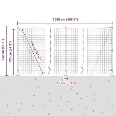 VidaXL Hek met paal grijs 1,2 x 10 m staal en pvc