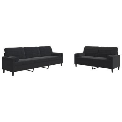 2-delige Loungeset met kussens fluweel zwart - thumbnail