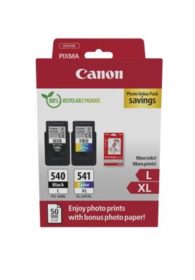 Pak met 2 inktcartridges + fotopapierpakket - CANON - PG-540L Zwart + CL-541XL Kleur - Hoog rendement
