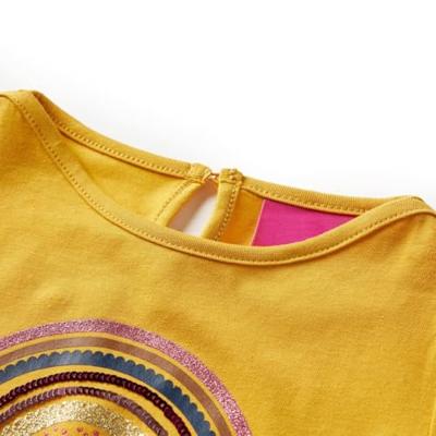 Kindershirt met lange mouwen regenboogprint 104 okerkleurig