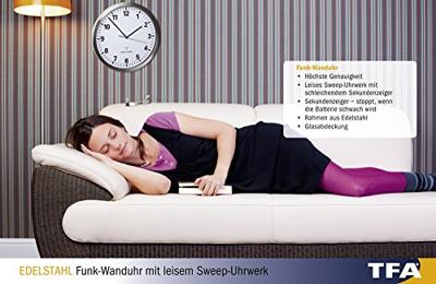 TFA Dostmann 60.3523.02 Wandklok Zendergestuurd 30.5 cm x 4.3 cm RVS Slepend uurwerk (geluidsloos), Energiebesparingsfunctie TFA Dostmann 60.3523.02 Wandklok Zendergestuurd 30.5 cm x 4.3 cm RVS Slepend uurwerk (geluidsloos), Energiebesparingsfunctie