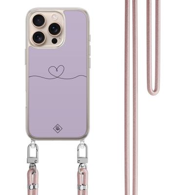 iPhone 16 Pro hoesje met rosegoud koord - Hart lila