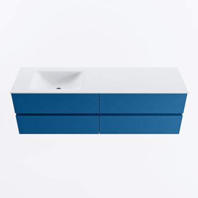 MONDIAZ VICA 160cm badmeubel onderkast Jeans 4 lades. Wastafel CLOUD links 1 kraangat, kleur Talc.