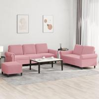 3-delige Loungeset met kussens fluweel roze - thumbnail