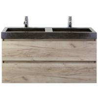 Maxx XL Badmeubelset 120 cm - Craft Oak - Wastafel Lucca Dubbel 2 Kraangaten - thumbnail