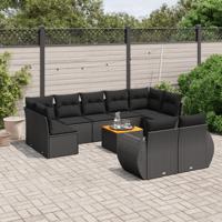 10-delige Loungeset met kussens poly rattan zwart - thumbnail