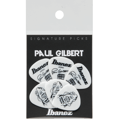 Ibanez B1000PG-WH Paul Gilbert signature plectrums 1.0 mm - 6 pack - wit Ibanez B1000PG-WH Paul Gilbert signature plectrums 1.0 mm - 6 pack - wit