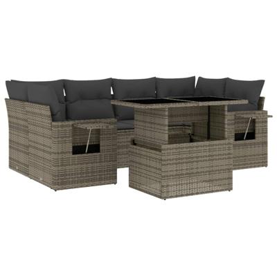7-delige Loungeset met kussens poly rattan grijs
