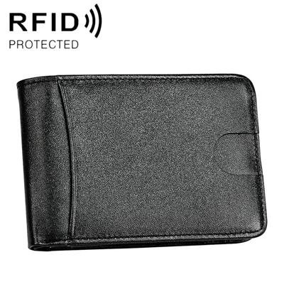 KB186 Antimagnetic RFID Mini Crazy Horse Texture Leather Billfold Card Wallet for Men and Women (Black)