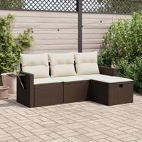 4-delige Loungeset met kussens poly rattan bruin - thumbnail