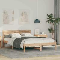Bedframe met hoofdeinde Bruin 135 x 190 cm Massief grenenhout - thumbnail