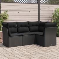 4-delige Loungeset met kussens poly rattan zwart - thumbnail