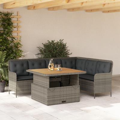 2-delige Loungeset met kussens poly rattan grijs