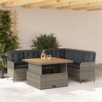 2-delige Loungeset met kussens poly rattan grijs - thumbnail