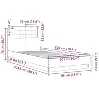 Bedframe met hoofdeinde bewerkt hout betongrijs 90x200 cm - thumbnail