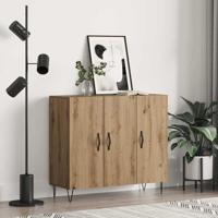 Dressoir artisanaal eikenkleurig 90 x 34 x 80 cm Bewerkt hout - thumbnail
