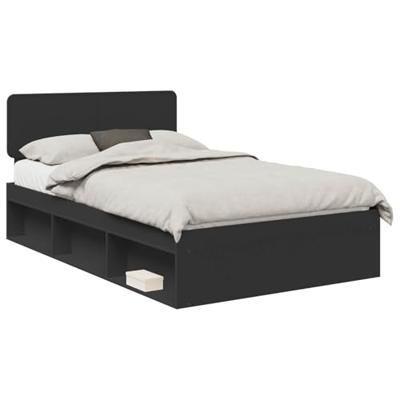 Bedframe met hoofdeinde Zwart 135 x 190 cm Massief grenenhout