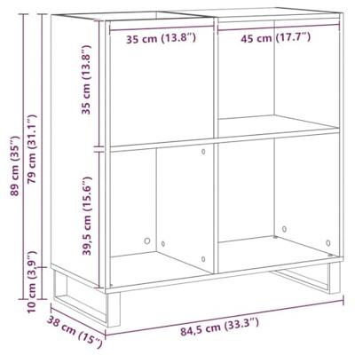 Platenkast artisanaal eikenkleurig 85 x 38 x 89 cm Bewerkt hout