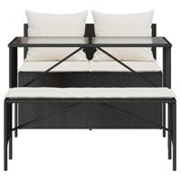3-delige Tuinset met kussens poly rattan zwart - thumbnail