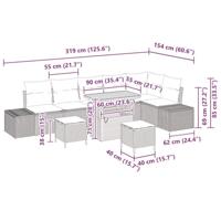 Tuinbankenset met kussen 9 pcs Beige poly rattan - thumbnail