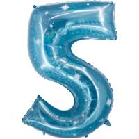 Folieballon Cijfer 5 Galactic Aqua (101cm) - thumbnail